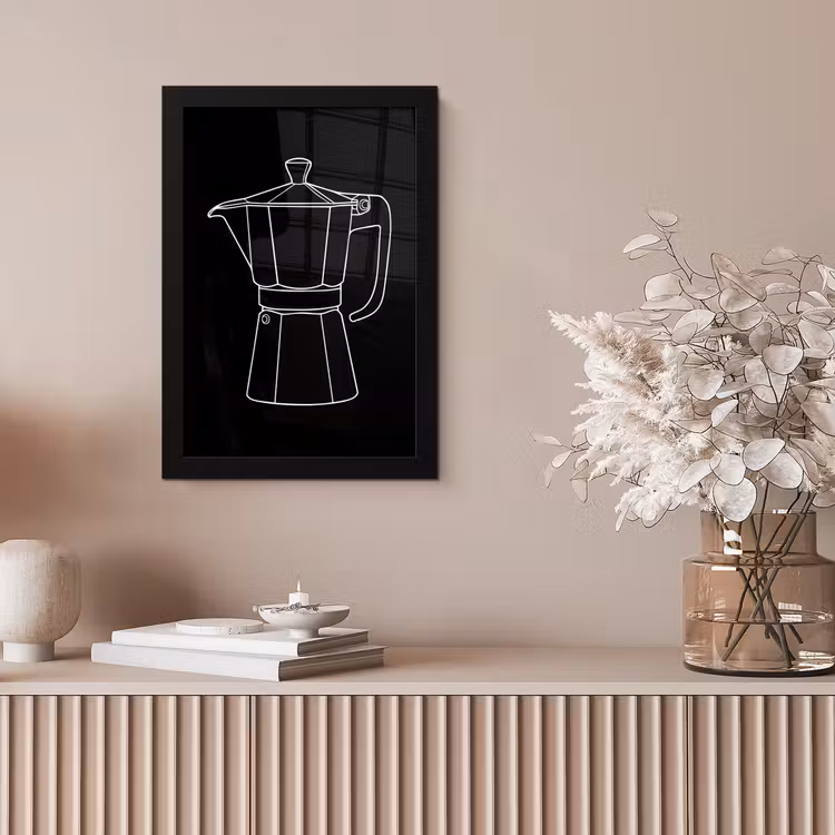 Mokkapot - Zwart - Wit - Lijntekening fotolijst zwart zonder passe partout klein -sfeer5