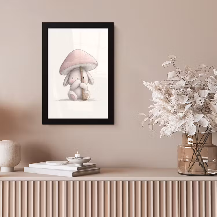 Paddenstoel - Konijn - Roze fotolijst zwart zonder passe partout klein -sfeer5