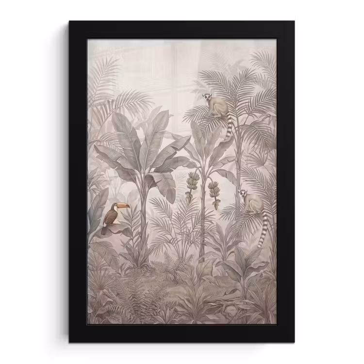 Natuur - Jungle - Ringstaartmaki - Bruin fotolijst zwart zonder passe partout klein -3d