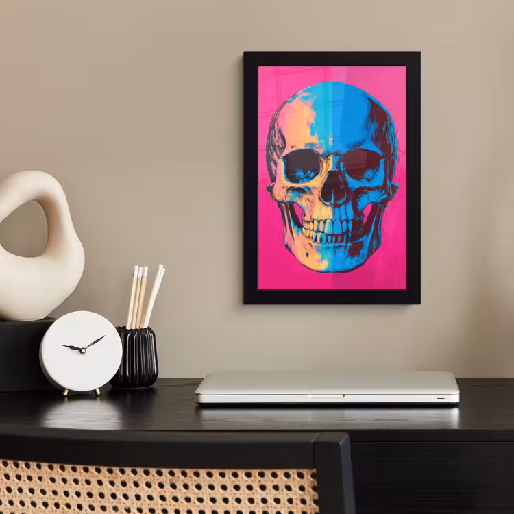 Neon - Blauw - Pop-art - Schedel fotolijst zwart zonder passe partout klein -sfeer1