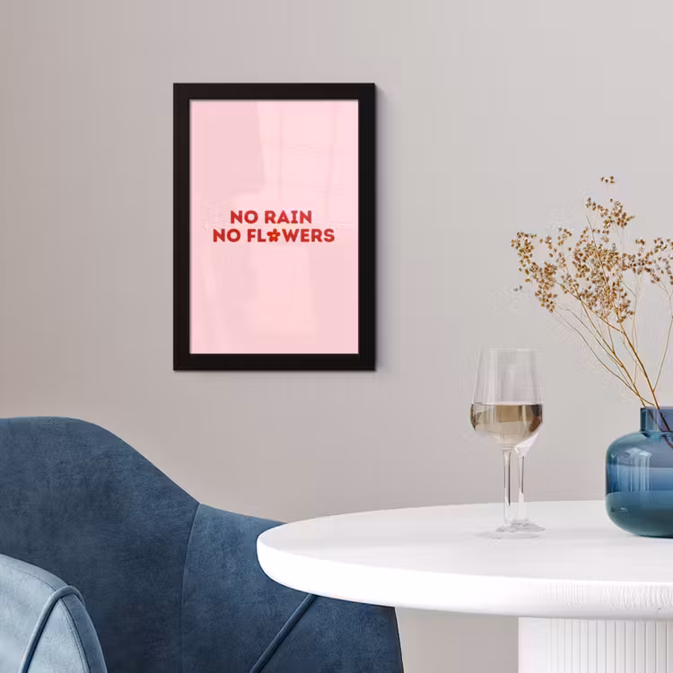 No rain no flowers - Minimalistisch - Roze - Bloem fotolijst zwart zonder passe partout klein -sfeer4