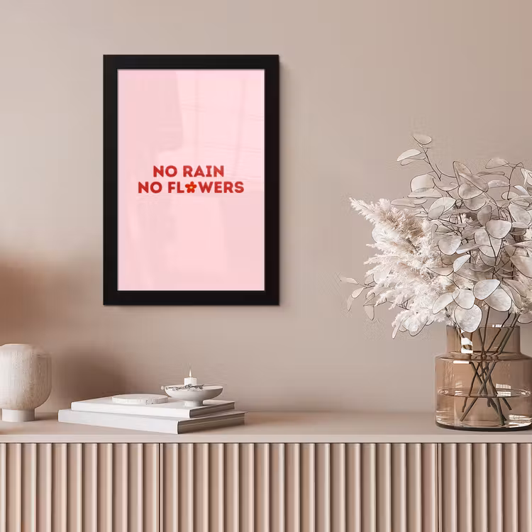 No rain no flowers - Minimalistisch - Roze - Bloem fotolijst zwart zonder passe partout klein -sfeer5