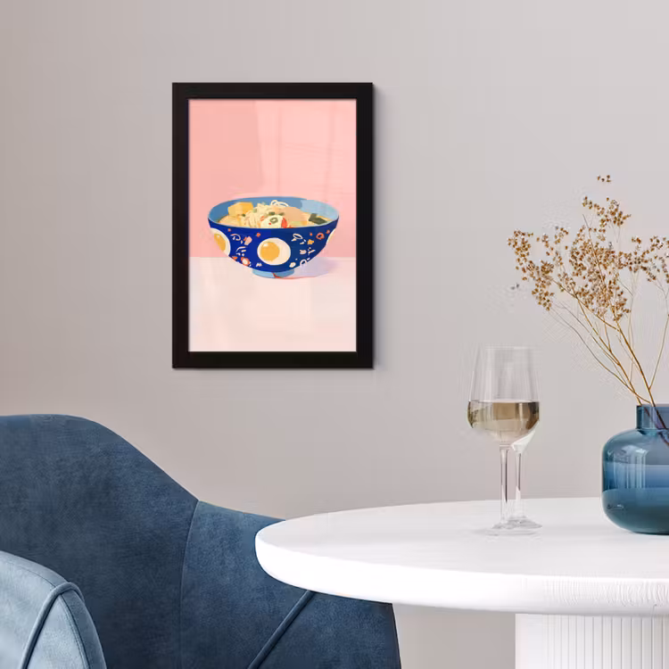 Noodles - Kom - Blauw - Illustratie fotolijst zwart zonder passe partout klein -sfeer4