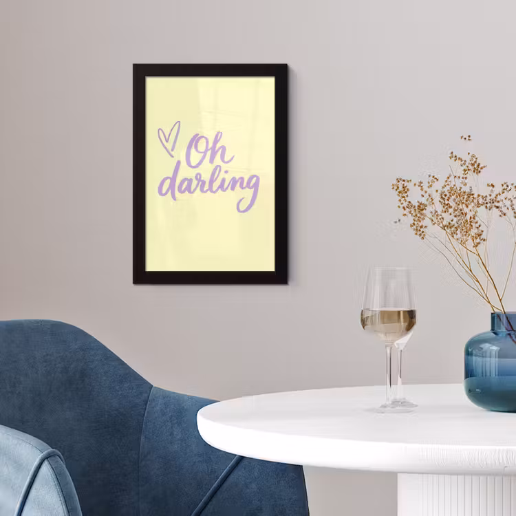 Oh darling - Geel - Hart fotolijst zwart zonder passe partout klein -sfeer4