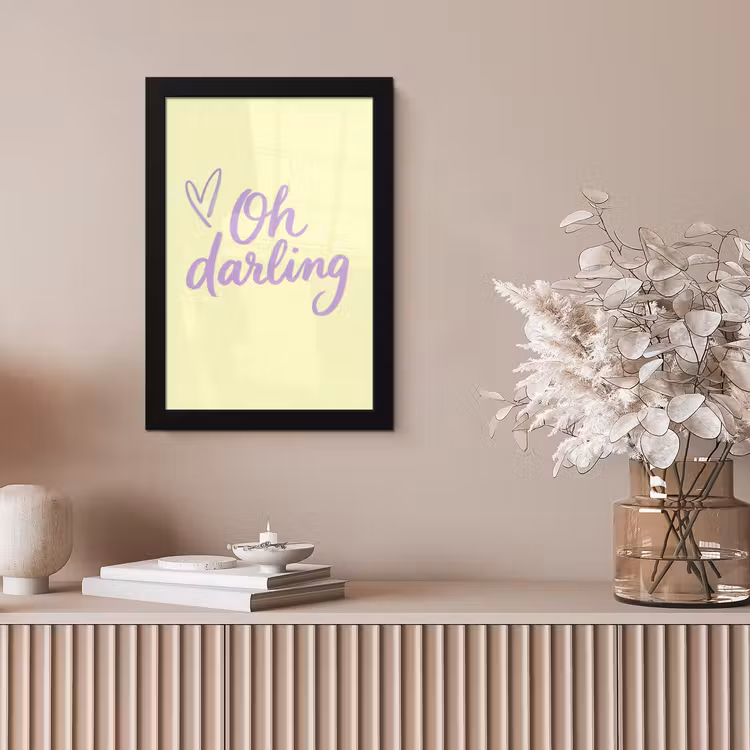Oh darling - Geel - Hart fotolijst zwart zonder passe partout klein -sfeer5