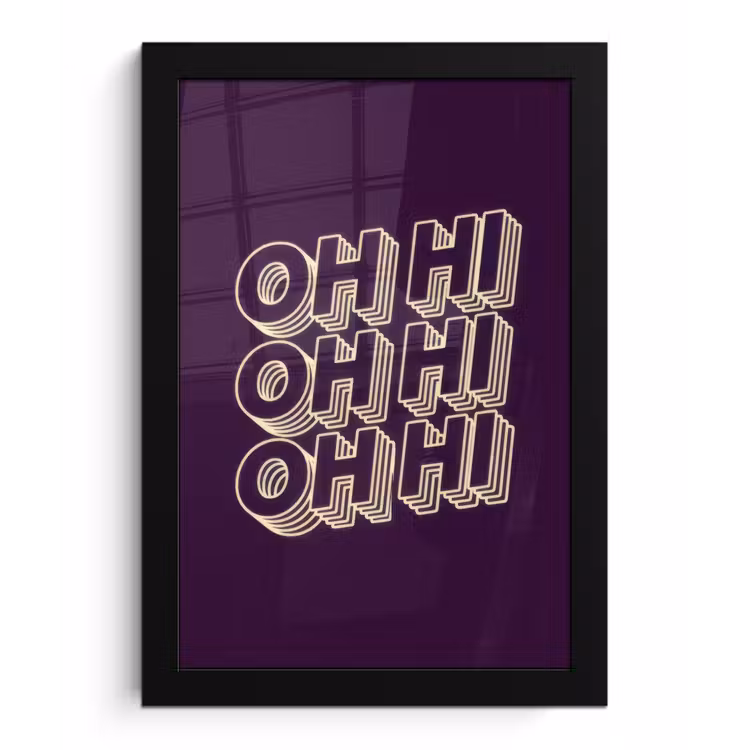 Oh hi - Paars - 3D fotolijst zwart zonder passe partout klein -3d
