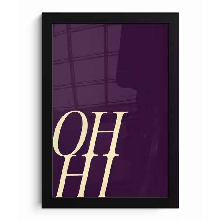 Oh hi - Paars - Cursief fotolijst zwart zonder passe partout klein -3d