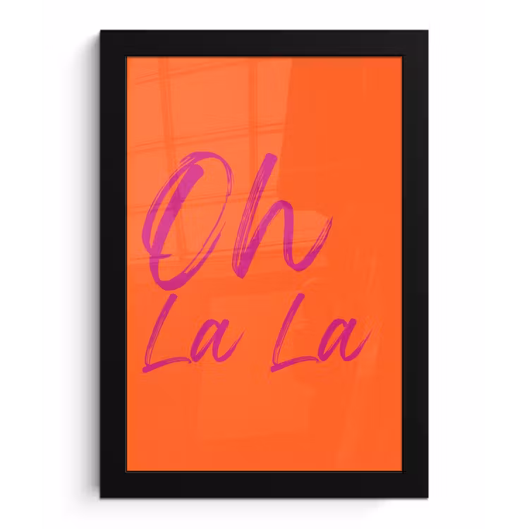 Oh la la - Oranje - Roze - Grafisch fotolijst zwart zonder passe partout klein -3d