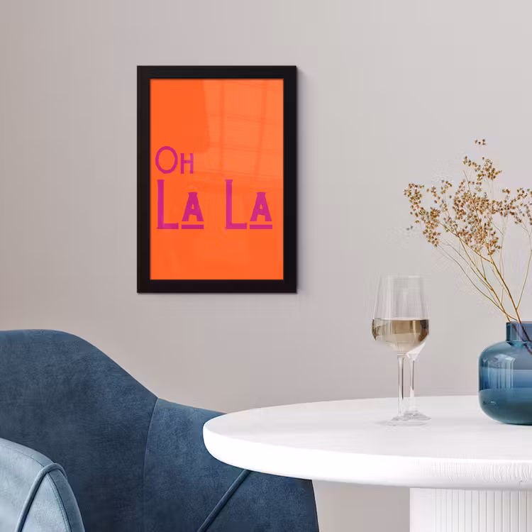Oh la la - Oranje - Roze - Scheeflettertype fotolijst zwart zonder passe partout klein -sfeer4