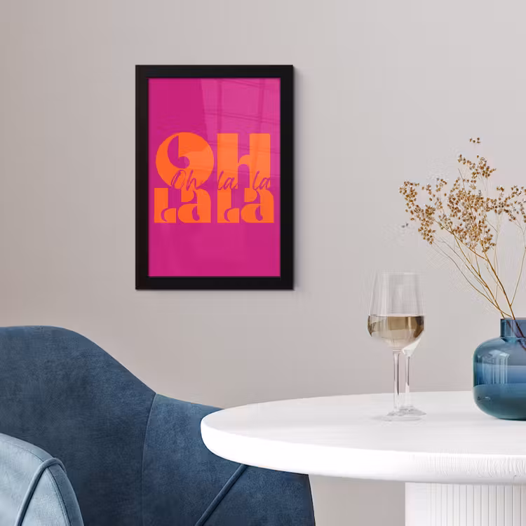 Oh la la - Roze - Oranje - Gestapelde letters fotolijst zwart zonder passe partout klein -sfeer4