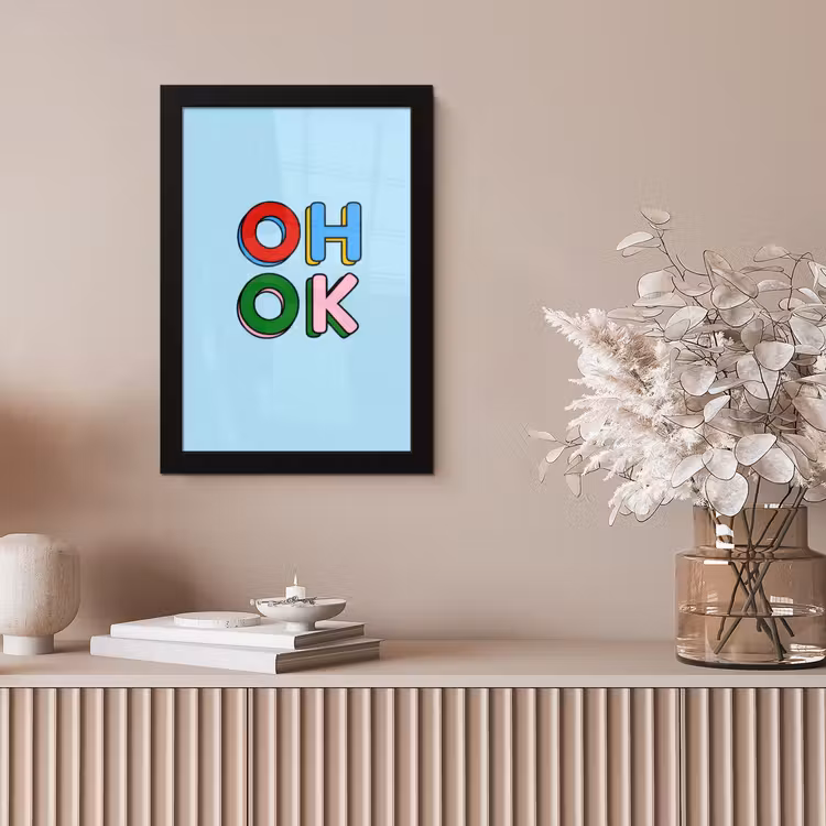 Oh ok - Blauw - Kleurrijk fotolijst zwart zonder passe partout klein -sfeer5