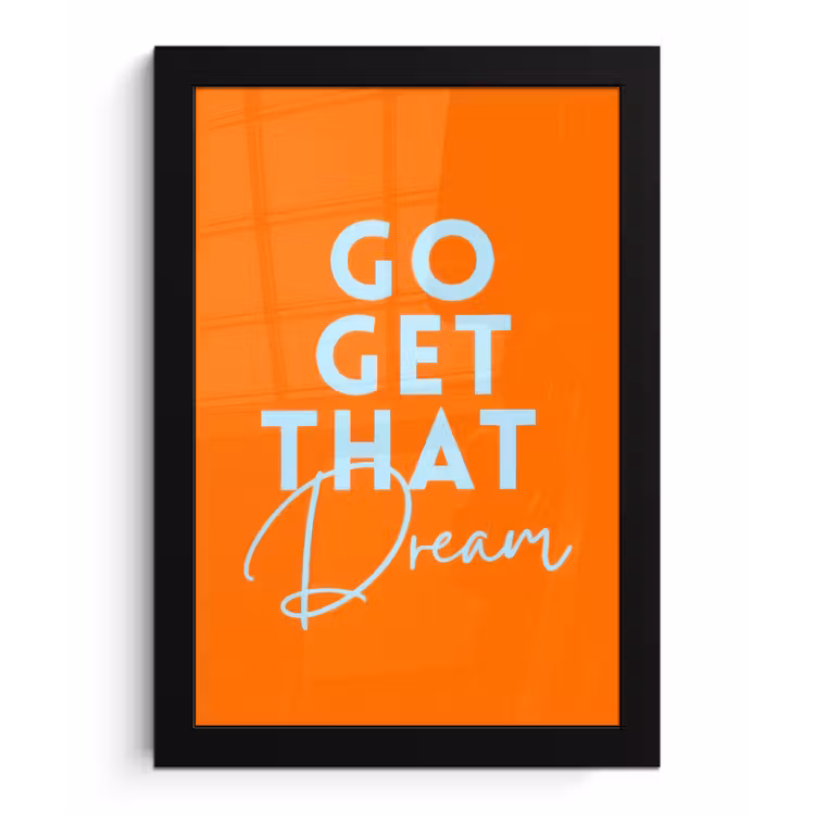 Oranje - Blauw - Go get that dream fotolijst zwart zonder passe partout klein -3d