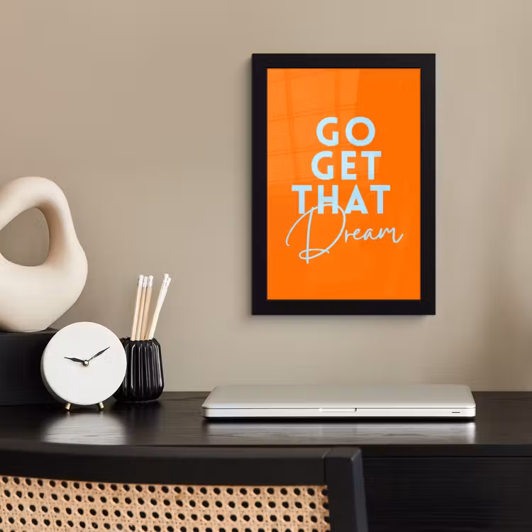 Oranje - Blauw - Go get that dream fotolijst zwart zonder passe partout klein -sfeer1