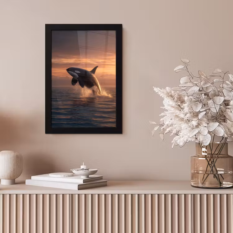 Orka - Zee - Zonsondergang fotolijst zwart zonder passe partout klein -sfeer5
