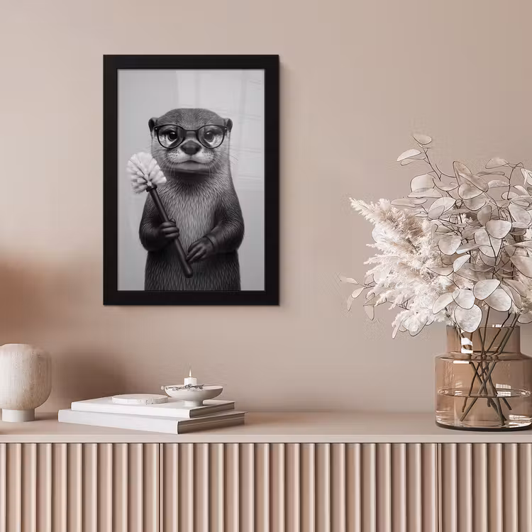 Otter - Wc-borstel - Bril - Zwart - Wit fotolijst zwart zonder passe partout klein -sfeer5