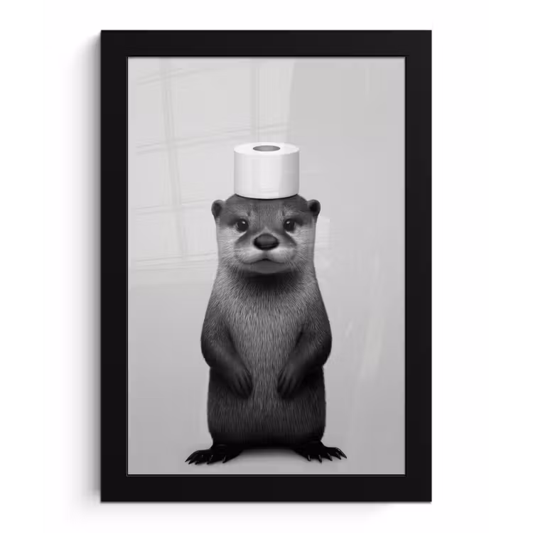 Otter - WC rol - Zwart - Wit fotolijst zwart zonder passe partout klein -3d