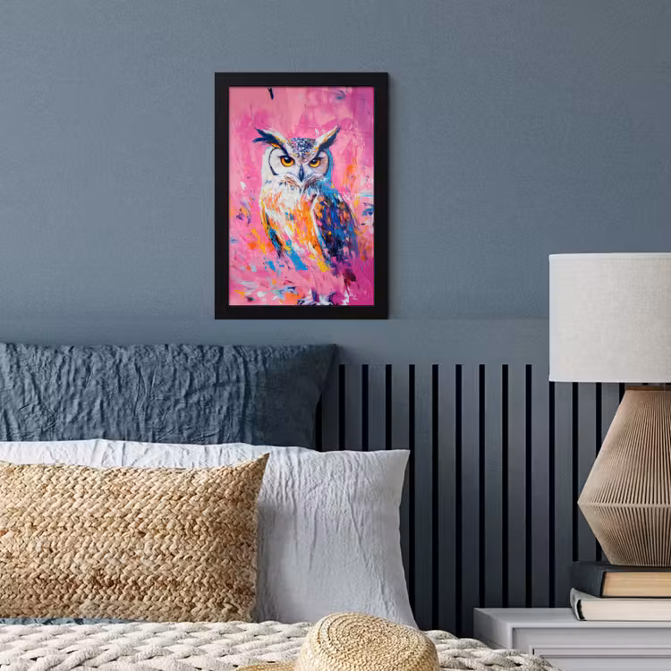 Uil - Roze - Blauw - Verf - Abstract fotolijst zwart zonder passe partout klein -sfeer3