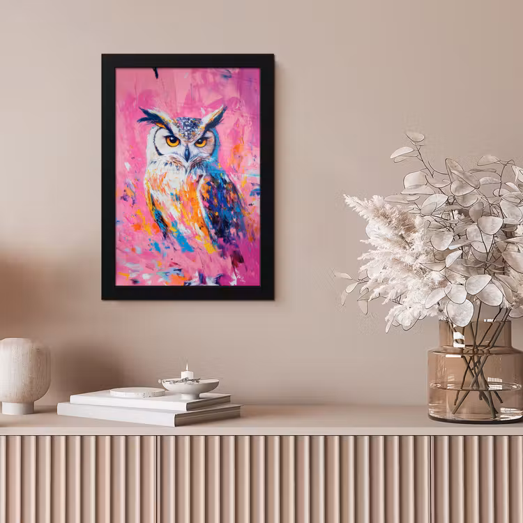 Uil - Roze - Blauw - Verf - Abstract fotolijst zwart zonder passe partout klein -sfeer5
