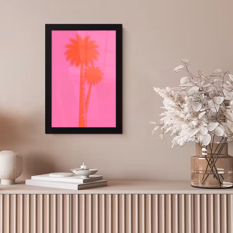 Palmbomen - Modern - Roze fotolijst zwart zonder passe partout klein -sfeer5