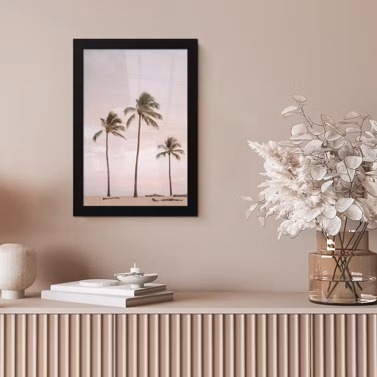 Palmbomen - Zonsondergang - Roze fotolijst zwart zonder passe partout klein -sfeer5