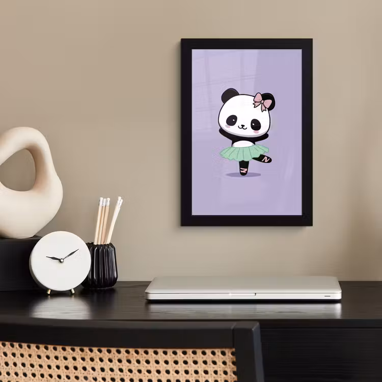 Dansende panda - Paars - Sierlijk - Kawaii fotolijst zwart zonder passe partout klein -sfeer1