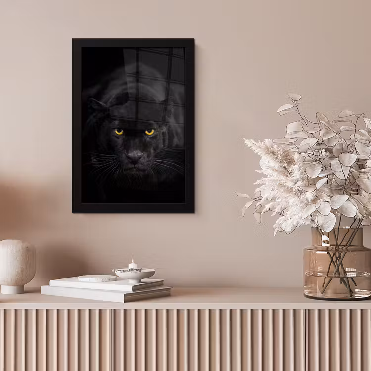 Panter - Dieren - Zwart - Ogen fotolijst zwart zonder passe partout klein -sfeer5