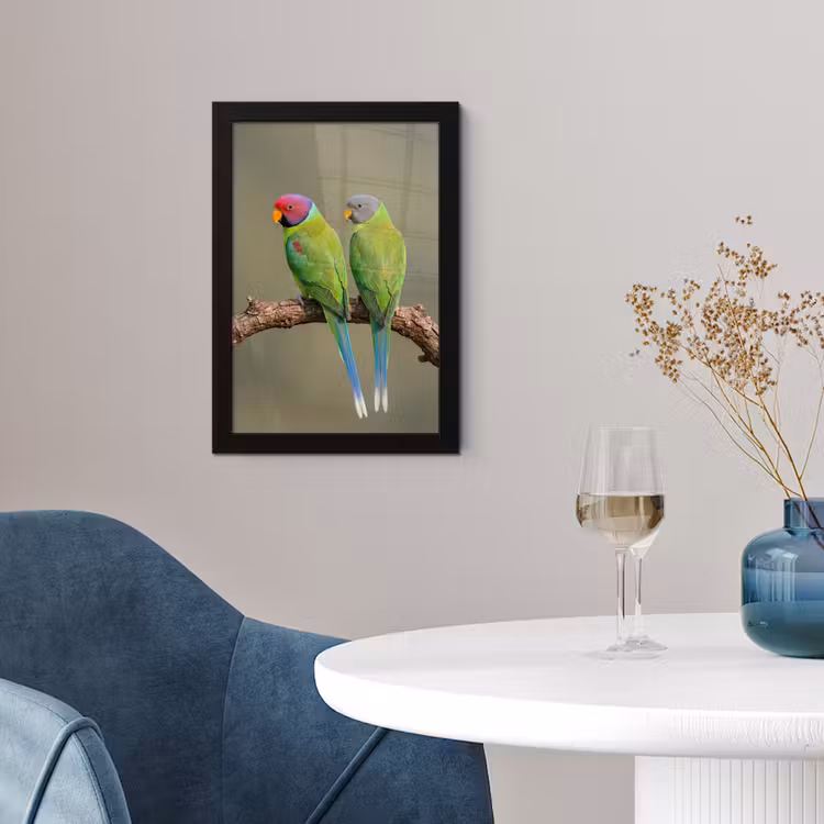 Papagaai - Tak - Natuur - Kleurrijk fotolijst zwart zonder passe partout klein -sfeer4