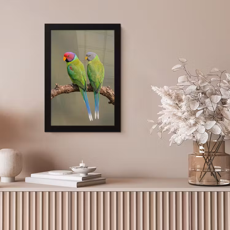 Papagaai - Tak - Natuur - Kleurrijk fotolijst zwart zonder passe partout klein -sfeer5