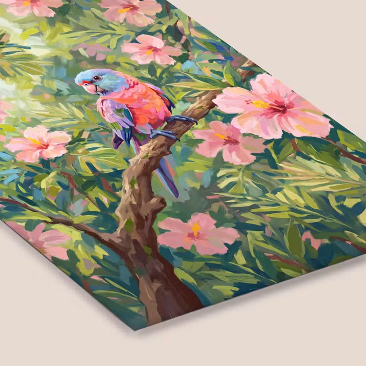 Papagaai - Hibiscusbloemen - Kleurrijk fotolijst zwart zonder passe partout klein -zsfeer6