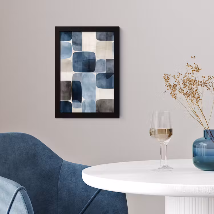 Patroon - Blauw - Vierkanten fotolijst zwart zonder passe partout klein -sfeer4