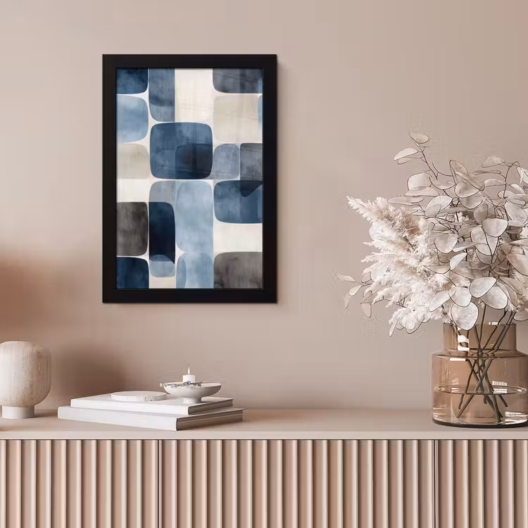 Patroon - Blauw - Vierkanten fotolijst zwart zonder passe partout klein -sfeer5