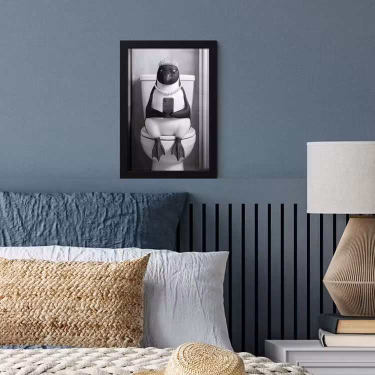 Pinguïn - Telefoon - Toilet - Zwart - Wit fotolijst zwart zonder passe partout klein -sfeer3
