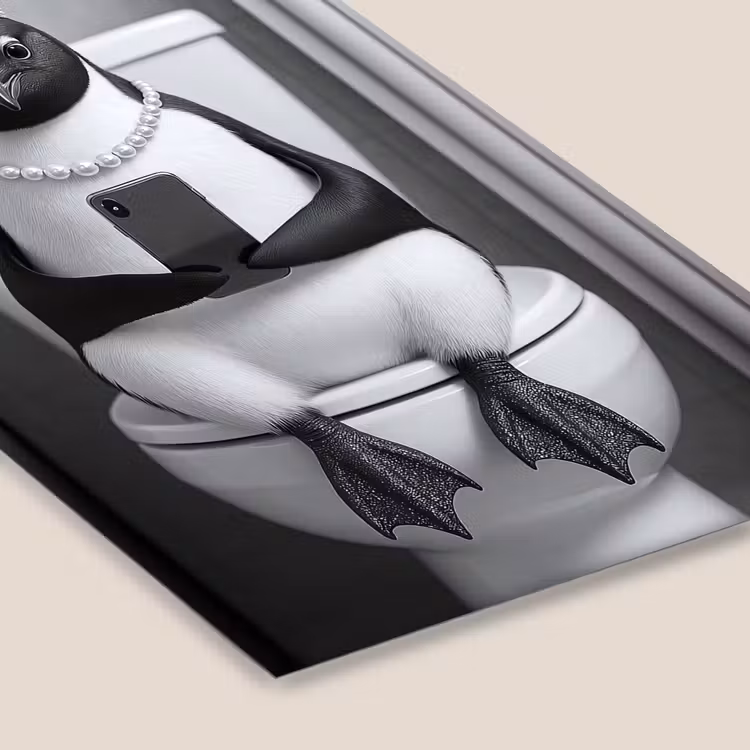 Pinguïn - Telefoon - Toilet - Zwart - Wit fotolijst zwart zonder passe partout klein -zsfeer6