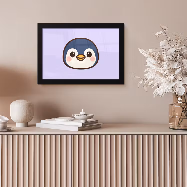 Pinguïn - Paars - Schattig fotolijst zwart zonder passe partout klein -sfeer5
