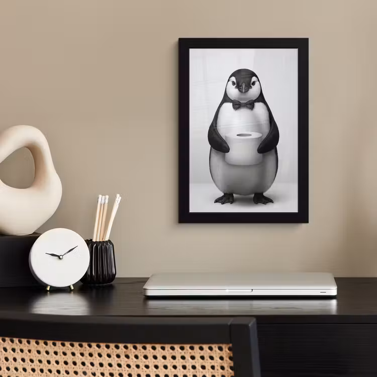 Pinguïn - WC rol - Wit fotolijst zwart zonder passe partout klein -sfeer1