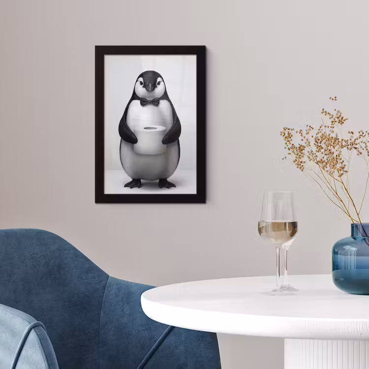 Pinguïn - WC rol - Wit fotolijst zwart zonder passe partout klein -sfeer4