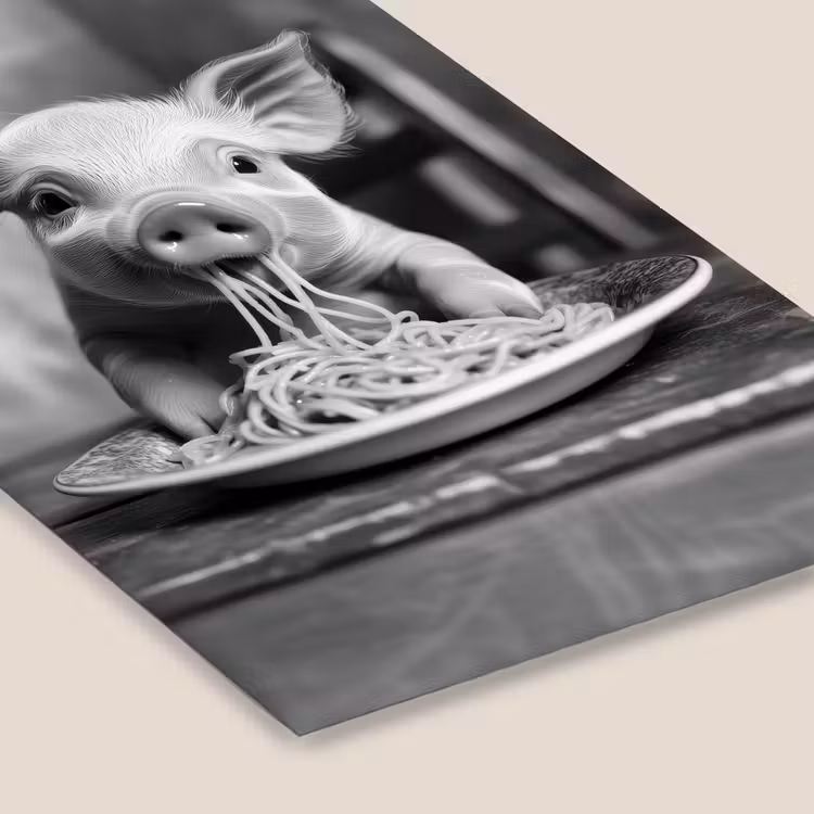 Varken - Schattig - Spaghetti - Zwart wit - Dier fotolijst zwart zonder passe partout klein -zsfeer6
