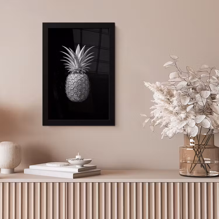 Ananas - Gedetailleerd - Bladeren fotolijst zwart zonder passe partout klein -sfeer5