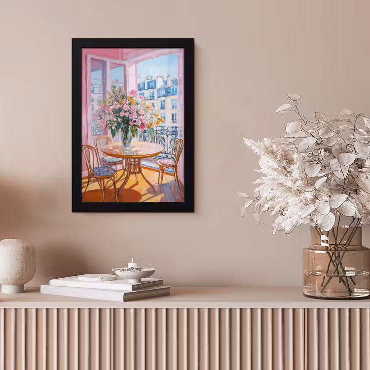 Pink - City - Bloemen fotolijst zwart zonder passe partout klein -sfeer5