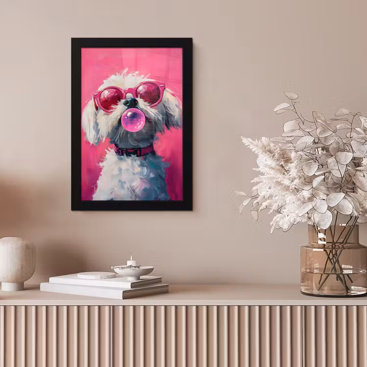 Pink - Hond - Bubbel fotolijst zwart zonder passe partout klein -sfeer5