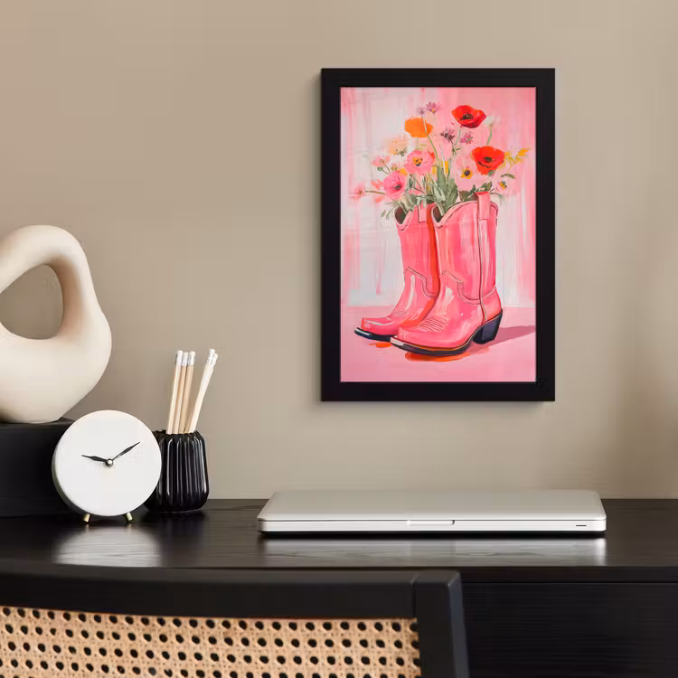 Roze - Bloemen - Cowboy fotolijst zwart zonder passe partout klein -sfeer1