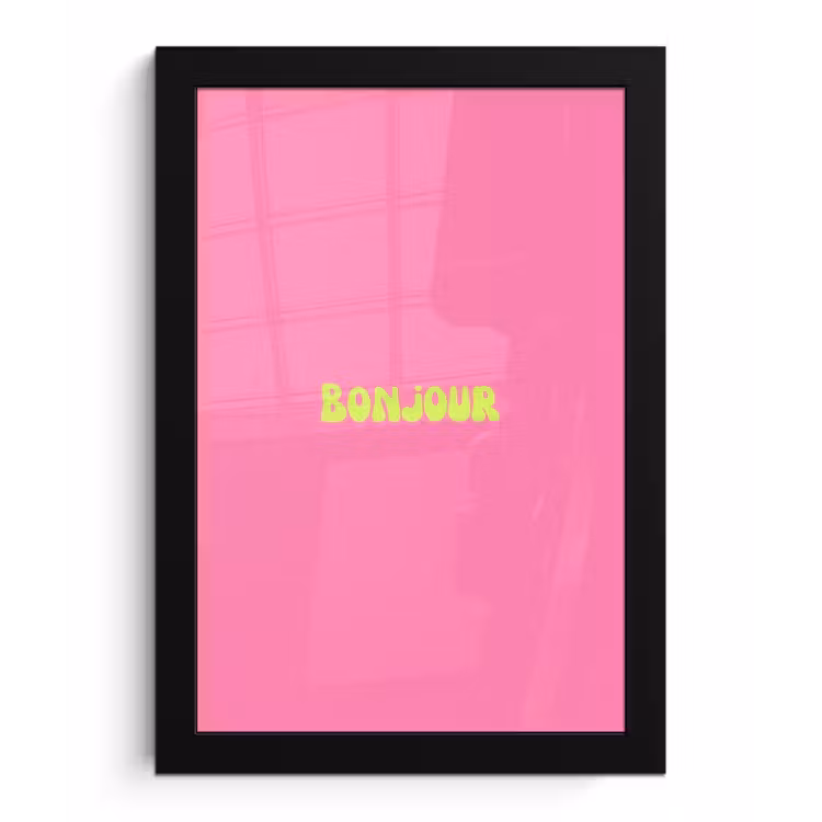 Roze - Groene bonjour - Organisch fotolijst zwart zonder passe partout klein -3d