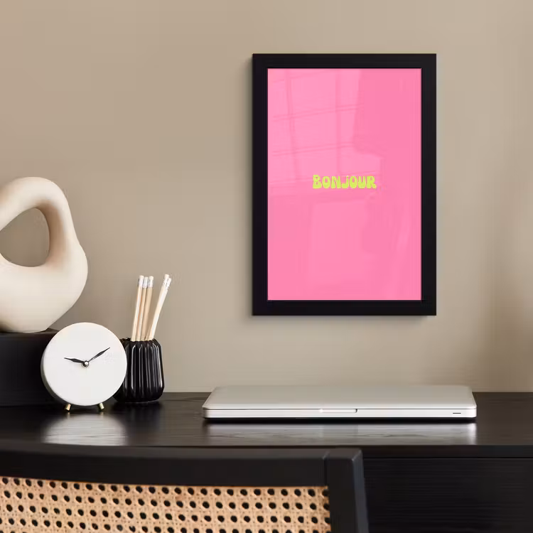 Roze - Groene bonjour - Organisch fotolijst zwart zonder passe partout klein -sfeer1