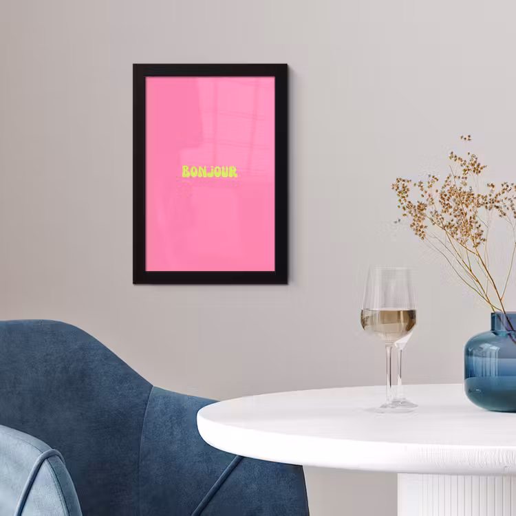 Roze - Groene bonjour - Organisch fotolijst zwart zonder passe partout klein -sfeer4