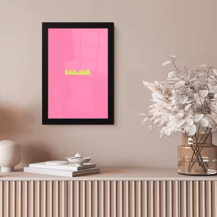 Roze - Groene bonjour - Organisch fotolijst zwart zonder passe partout klein -sfeer5
