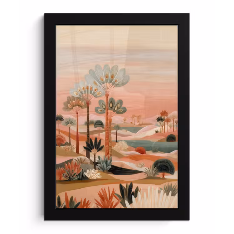 Roze landschap - Palmen - Water fotolijst zwart zonder passe partout klein -3d