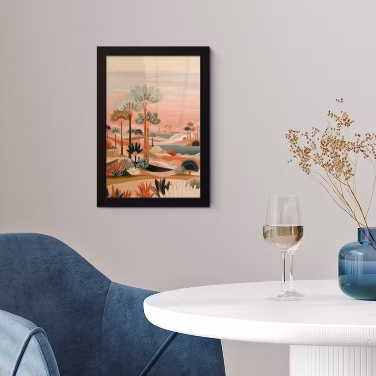 Roze landschap - Palmen - Water fotolijst zwart zonder passe partout klein -sfeer4