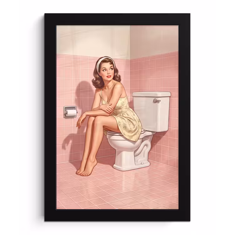 Roze - Retro - Vrouw fotolijst zwart zonder passe partout klein -3d