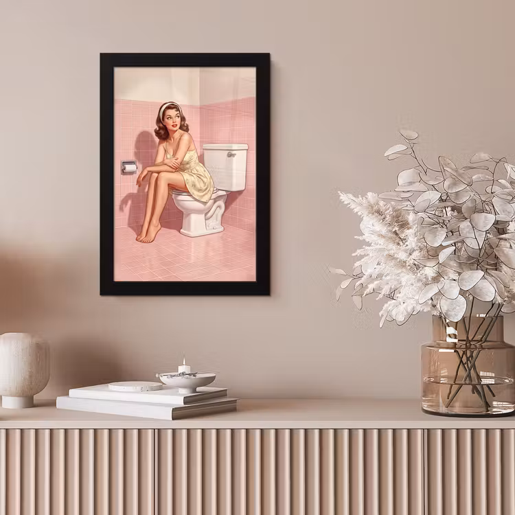 Roze - Retro - Vrouw fotolijst zwart zonder passe partout klein -sfeer5