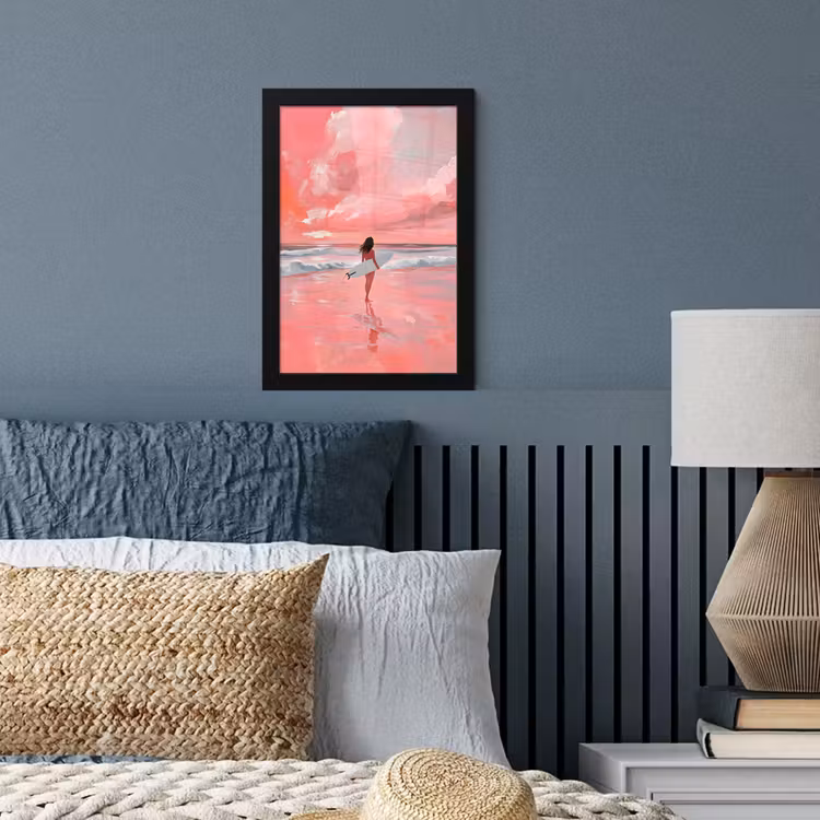 Roze - Surfen - Zee fotolijst zwart zonder passe partout klein -sfeer3